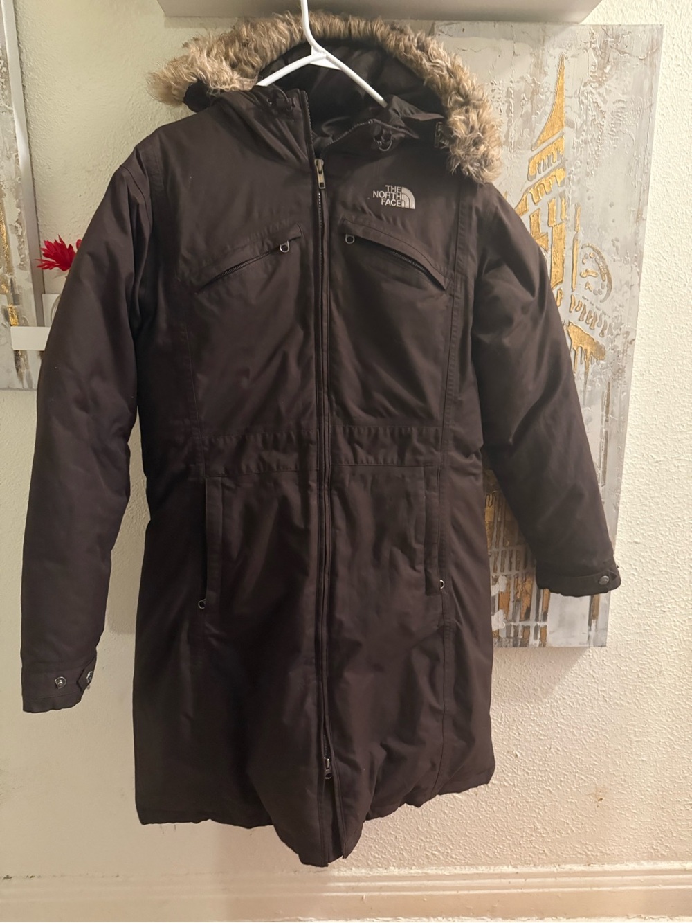 The North Face Men’s Dark Brown Faux-Fur Hooded Puffer Parka